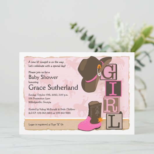 女性のカーボーイベビーシャワーの活性化 招待状 (スタンド正面)