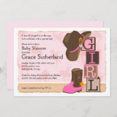 女性のカーボーイベビーシャワーの活性化 招待状 (正面/裏面)