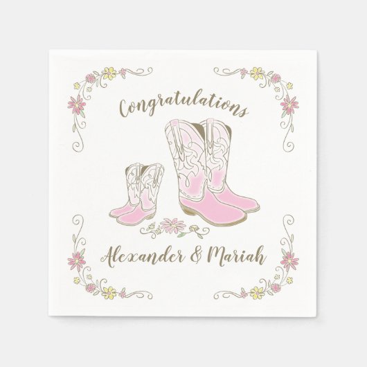 女性のカーボーイベビーシャワーカントリー西ピンクガール スタンダードカクテルナプキン (正面)