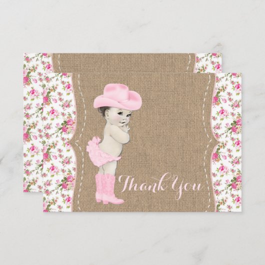 女性のカーボーイベビーシャワーサンキューカード サンキューカード (正面/裏面)