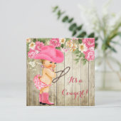 女性のカーボーイベビーシャワーピンクブーツフローラブロンドベビー 招待状 (スタンド正面)