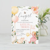 女性のカーボーイベビーシャワー招待状と緑 招待状 (スタンド正面)