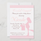 女性のカーボーイベビーシャワー招待状（ピンク/白の点） 招待状 (正面)