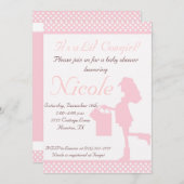 女性のカーボーイベビーシャワー招待状（ピンク/白の点） 招待状 (正面/裏面)