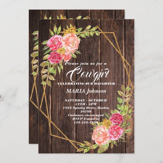 女性のカーボーイベビーシャワー招待状 招待状 (正面/裏面)