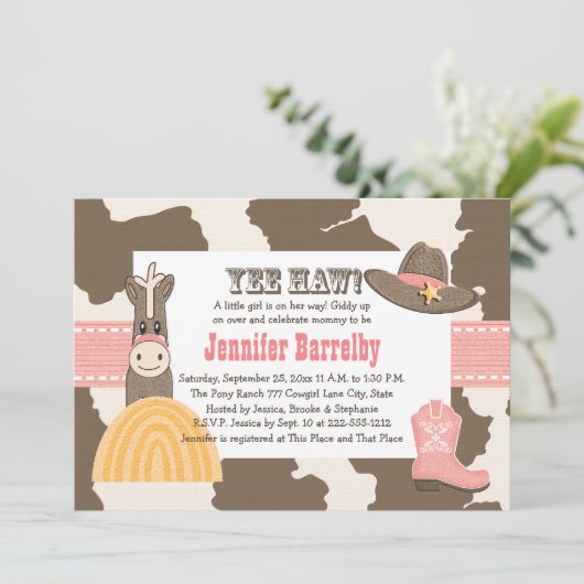 女性のカーボーイベビーシャワー招待状 招待状 (スタンド正面)