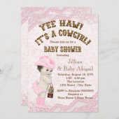 女性のカーボーイベビーシャワー 招待状 (正面/裏面)