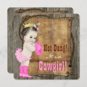 女性のカーボーイベビーシャワー 招待状 (正面/裏面)