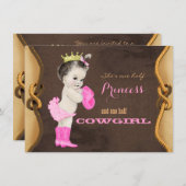 女性のカーボーイベビーシャワー 招待状 (正面/裏面)