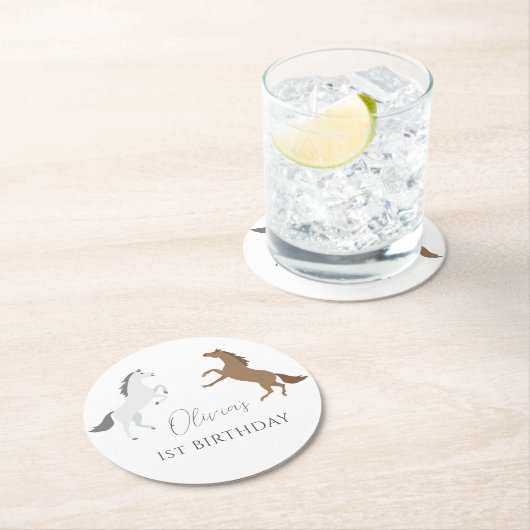 女性のカーボーイホースエクエストリアン1歳の誕生日 ラウンドペーパーコースター (インサイチュ)