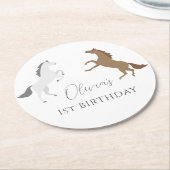 女性のカーボーイホースエクエストリアン1歳の誕生日 ラウンドペーパーコースター (アングル)