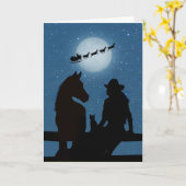 女性のカーボーイホースキャットアンドサンタキュートホリデイ カード (黄色い花)