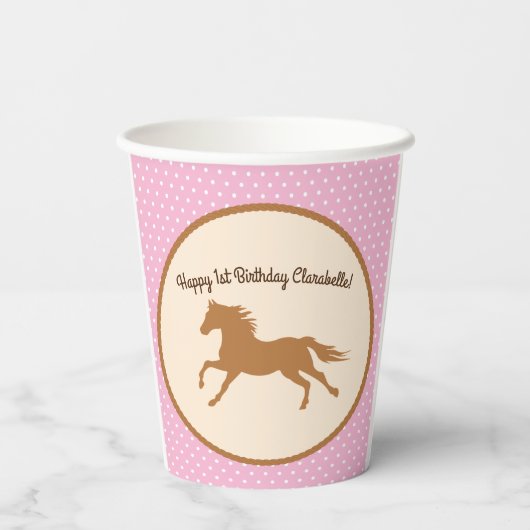 女性のカーボーイホースポニーかわいい1st誕生日パーティーキッズ 紙コップ (裏面)