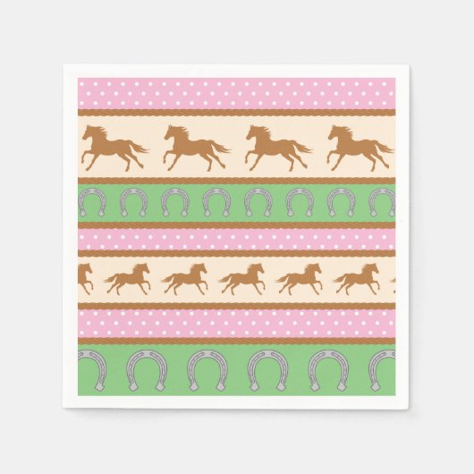 女性のカーボーイホースポニーキュート1st誕生日パーティーテーマ スタンダードカクテルナプキン (正面)