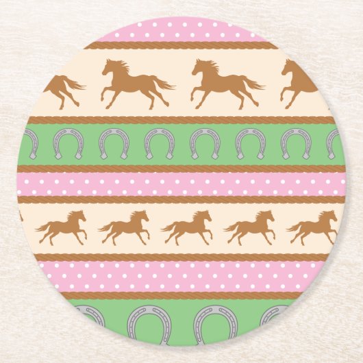 女性のカーボーイホースポニーキュート1st誕生日パーティーテーマ ラウンドペーパーコースター (正面)