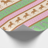 女性のカーボーイホースポニーキュート1st誕生日パーティーテーマ ラッピングペーパー (角)