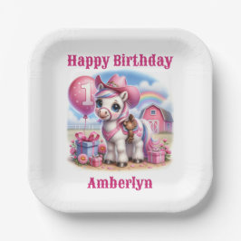 女性のカーボーイポニー1歳誕生日 ペーパープレート