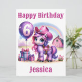 女性のカーボーイポニー6歳の誕生日カード (スタンド正面)