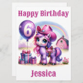 女性のカーボーイポニー6歳の誕生日カード (正面/裏面)