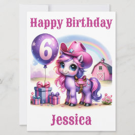 女性のカーボーイポニー6歳の誕生日カード