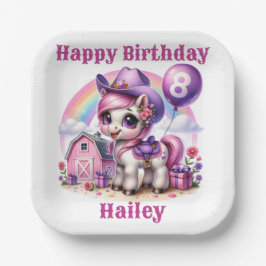 女性のカーボーイポニー8歳誕生日 ペーパープレート