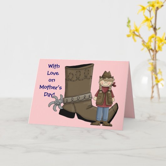 女性のカーボーイマザーズデイ – ウェスタン カード (黄色い花)