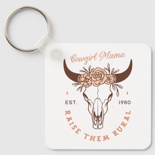 女性のカーボーイママ田舎のママは田舎まで育ててくれるって キーホルダー (正面)