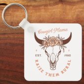 女性のカーボーイママ田舎のママは田舎まで育ててくれるって キーホルダー (正面)