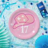 女性のカーボーイモダンウエスタンハットピンクガール17th誕生日 ペーパープレート (パーティー)