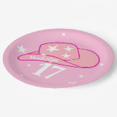 女性のカーボーイモダンウエスタンハットピンクガール17th誕生日 ペーパープレート (アングル)