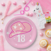 女性のカーボーイモダンウエスタンハットピンクガール18誕生日 ペーパープレート (パーティー)