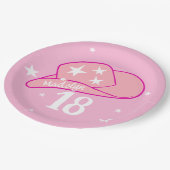 女性のカーボーイモダンウエスタンハットピンクガール18誕生日 ペーパープレート (アングル)