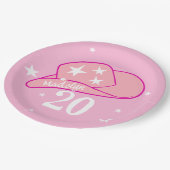 女性のカーボーイモダンウエスタンハットピンクガール20th誕生日 ペーパープレート (アングル)