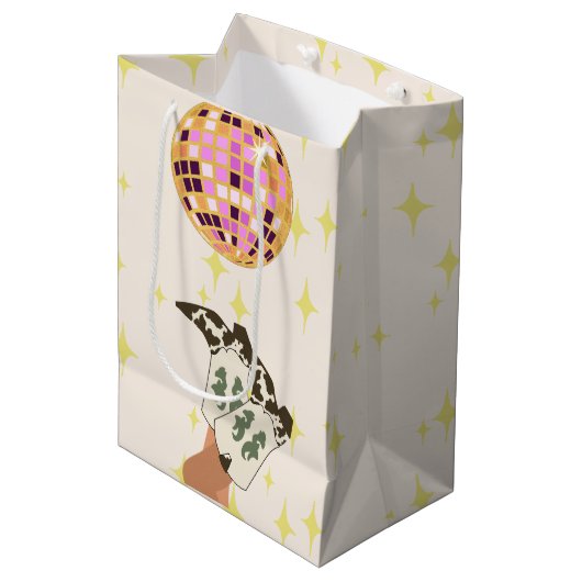 女性のカーボーイモダンカウボーイディスコボールベージュ ミディアムペーパーバッグ (正面アングル)