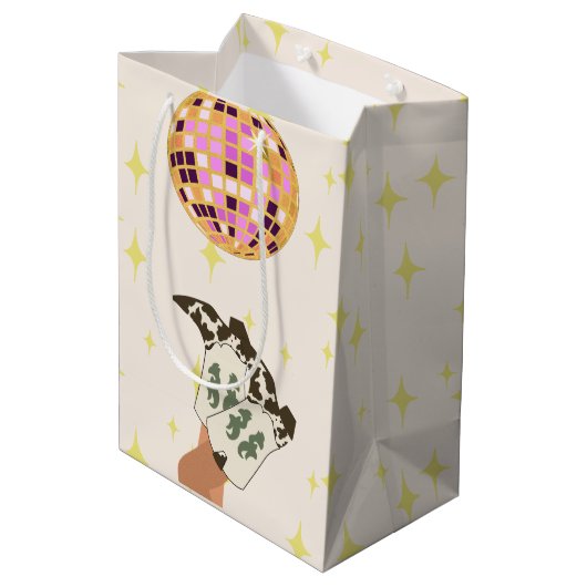 女性のカーボーイモダンカウボーイディスコボールベージュ ミディアムペーパーバッグ (裏面アングル)