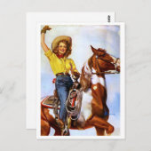 女性のカーボーイライダーのピン留め ポストカード (正面/裏面)