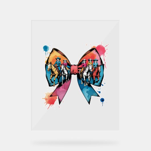 女性のカーボーイライディングホースコケットボウ アクリルサイン (正面)