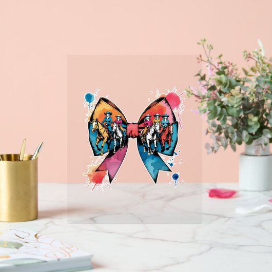 女性のカーボーイライディングホースコケットボウ アクリルサイン (ウェディング)