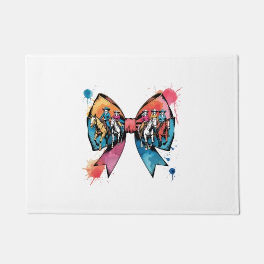 女性のカーボーイライディングホースコケットボウ ドアマット (正面)