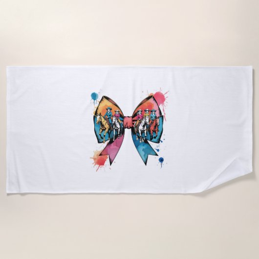 女性のカーボーイライディングホースコケットボウ ビーチタオル (正面)