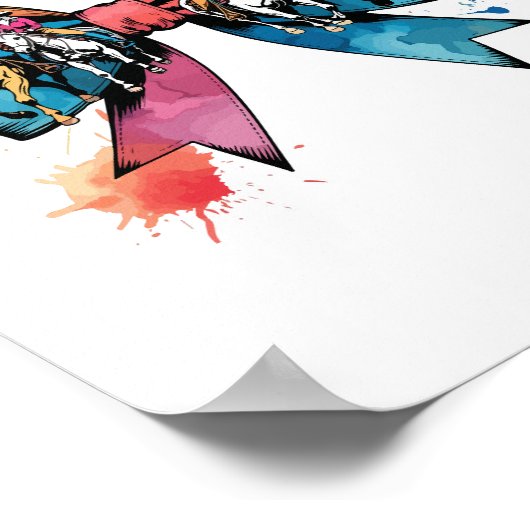 女性のカーボーイライディングホースコケットボウ ポスター (角)