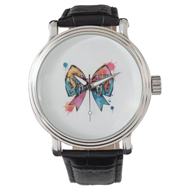 女性のカーボーイライディングホースコケットボウ 腕時計 (正面)