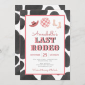 女性のカーボーイラストロデオディスコバチェロレッテ週末 招待状 (正面/裏面)