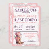 女性のカーボーイラストロデオピンクバチェロレッテ週末 招待状 (正面/裏面)