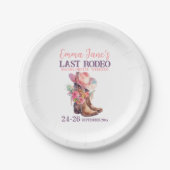 女性のカーボーイラストロデオピンクバチェロレッテ ペーパープレート (正面)