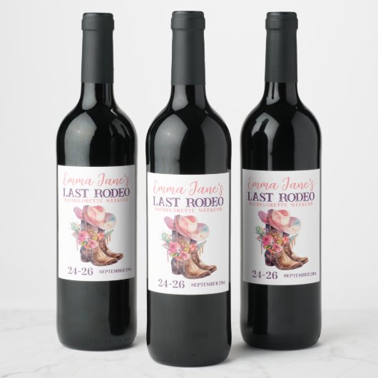 女性のカーボーイラストロデオピンクバチェロレッテ ワインラベル (ボトル)
