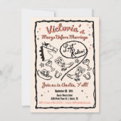 女性のカーボーイラストロードハンドドローファンキードバチェロレッテ 招待状 (正面)