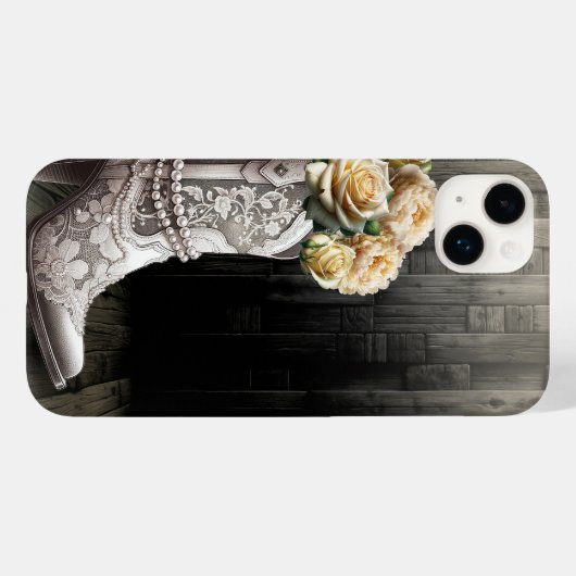女性のカーボーイレースブーツ&ホワイトフラワーズ素朴ブライダル Case-Mate iPhoneケース (裏面 (横))