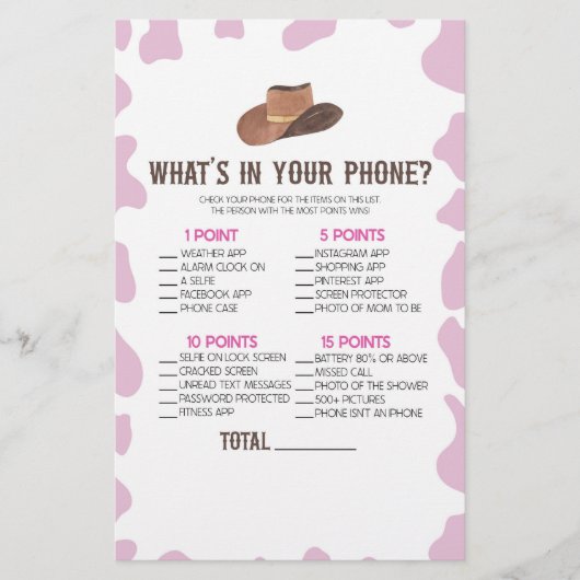 女性のカーボーイロデオあなたの電話の赤ちゃんシャワーゲーム 便箋 (正面)