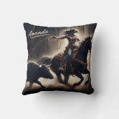 女性のカーボーイロデオでステアをローピングイベント クッション (裏面)